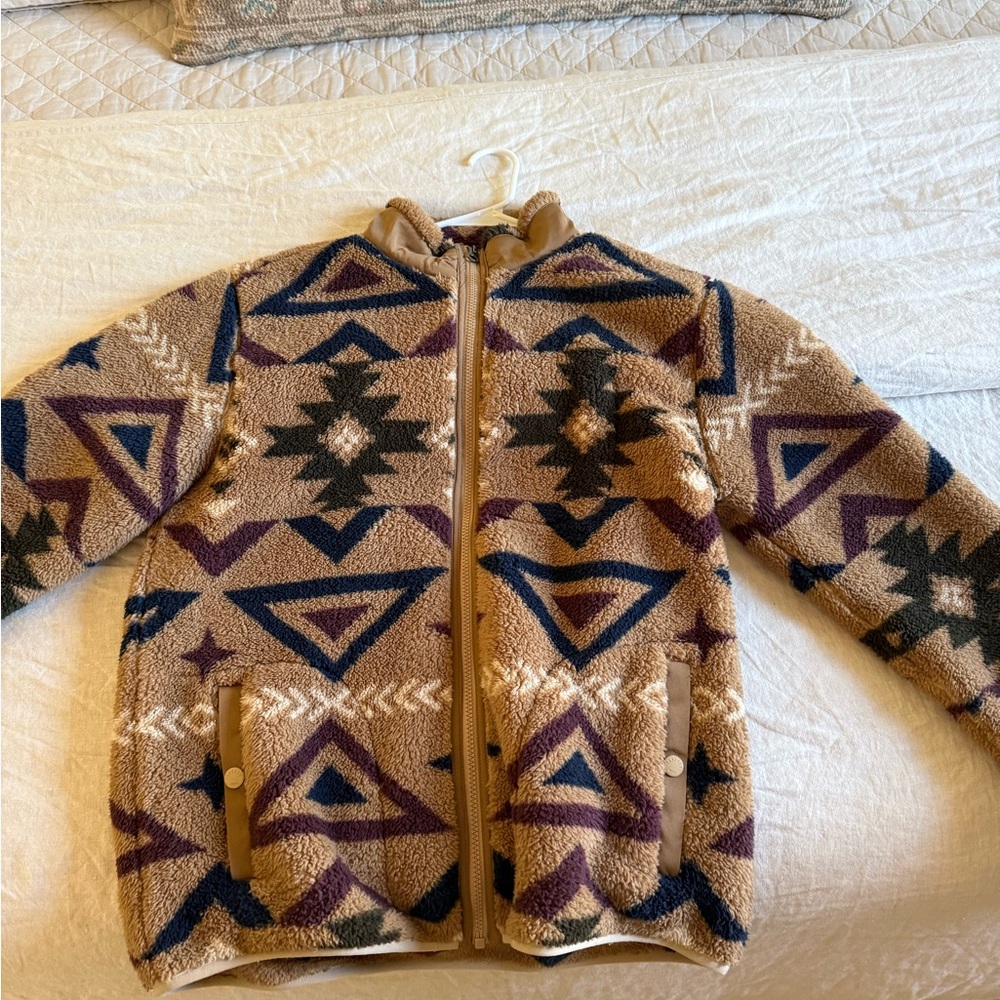 Faherty Men's Zip Up Sweater - Brown and Purple Geometric